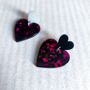 boucles oreilles coeur glitter violet