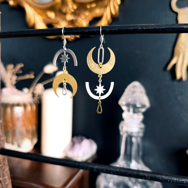 Boucles oreilles lunes étoiles