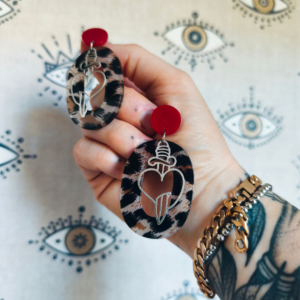 Boucles d'oreilles Coeur Old School Leopard